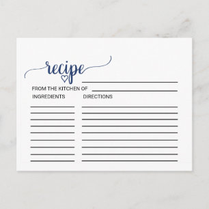 Navy Simple Calligraphy Brautparty Recipards Postkarte