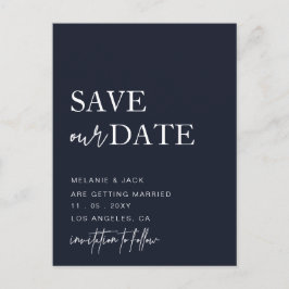 Navy Simple Calligraphy Save the Date Ankündigungspostkarte