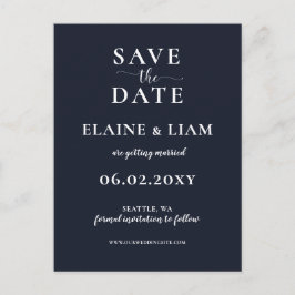 Navy Simple Calligraphy Save the Date Ankündigungspostkarte