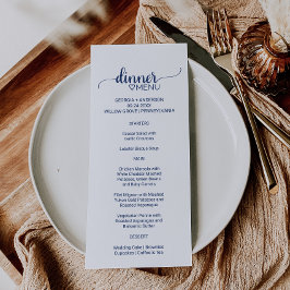 Navy Simple Calligraphy Wedding Dinner Menu Card Menükarte