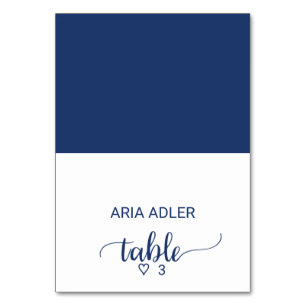 Navy Simple Calligraphy Wedding Escort-Platzkarten Tischnummer