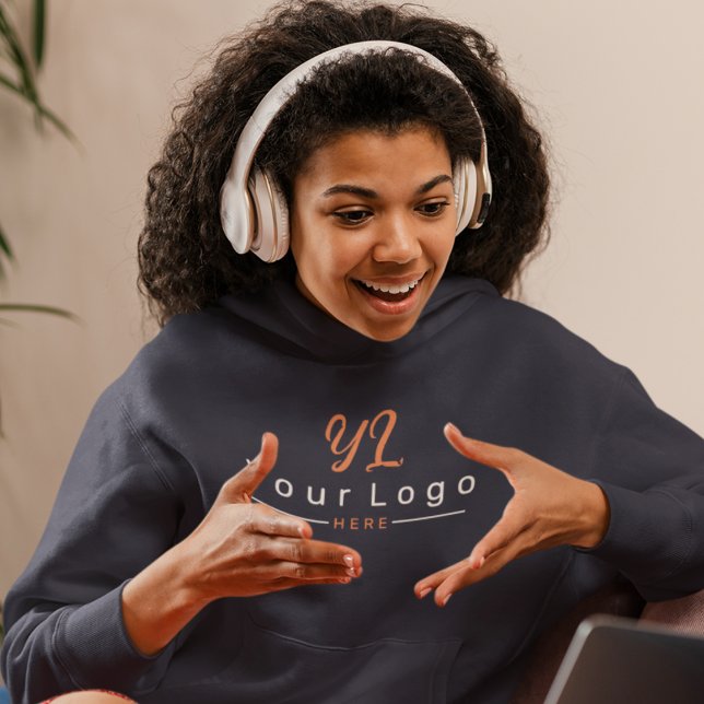 Navy Simple Front +Back Print Business Logo Frauen Hoodie (Von Creator hochgeladen)