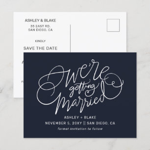 Navy Simple Handwriting Calligraphy Save the Date Ankündigungspostkarte