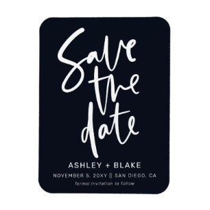 Navy Simple Handwriting Calligraphy Save the Date Magnet