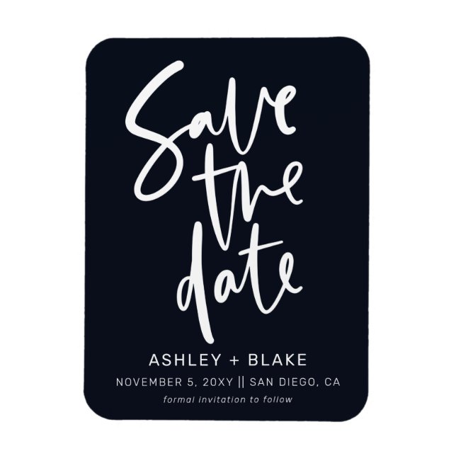 Navy Simple Handwriting Calligraphy Save the Date Magnet (Vertikal)