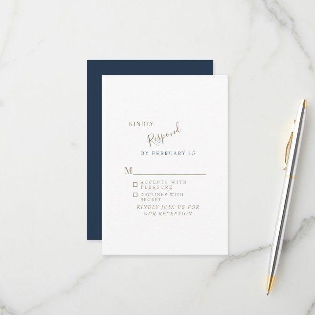 Navy Simple Modern Wedding RSVP (Vorderseite/Rückseite Beispiel)