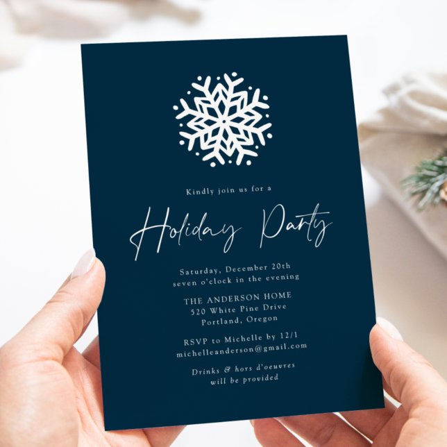 Navy Simple Snowflake Holiday Party Einladung (Von Creator hochgeladen)