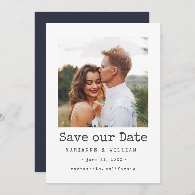 Navy Simple SQUARE Foto Hochzeit speichern Sie das Save The Date (Vorne/Hinten)