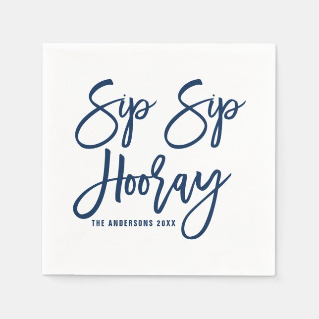 Navy Sip Hooray Handschrift Papier Napkins Serviette (Vorderseite)