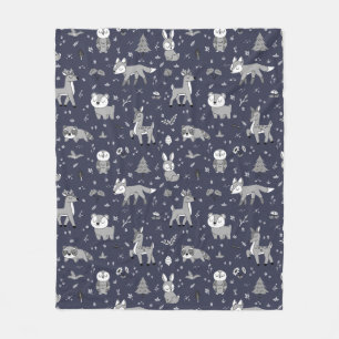 Navy Sleepy Woodland Critters Gender Neutral Fleecedecke