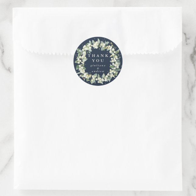 Navy Snowberry+Eucalyptus Wedding Vielen Dank Runder Aufkleber (Tasche)