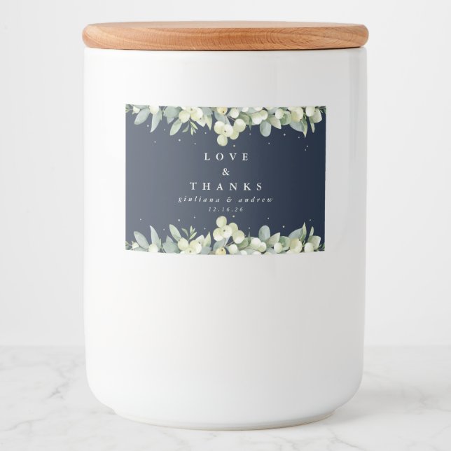 Navy Snowberry+Eucalyptus Winter Wedding Gefallen Lebensmitteletikett (Vorderseite)
