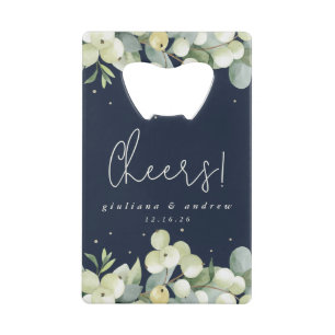 Navy Snowberry+Eucalyptus Winter Wedding Mini Geldbeutel Flaschenöffner