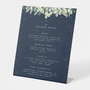 Navy Snowberry+Eukalyptus Wedding Drinks/Bar Menu Sockelschild