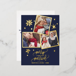 Navy Snowflake Foil 3 Foto Verlobung Weihnachten Folien Feiertagspostkarte