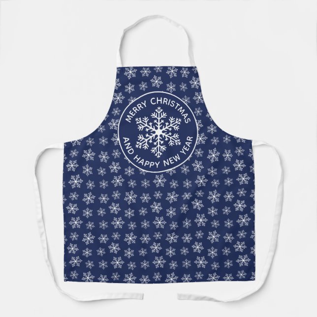 Navy Snowflake Pattern Schürze (Vorderseite)