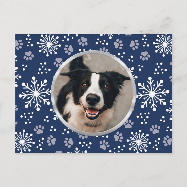 Navy Snowflake Paw Muster Pet Foto Postkarte (Vorderseite)