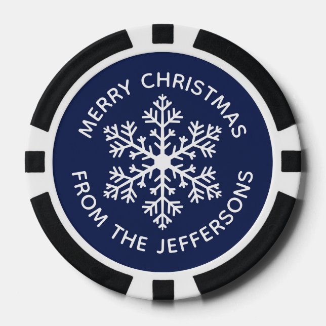 Navy Snowflake Weihnachts-Poker Chips (Vorderseite)