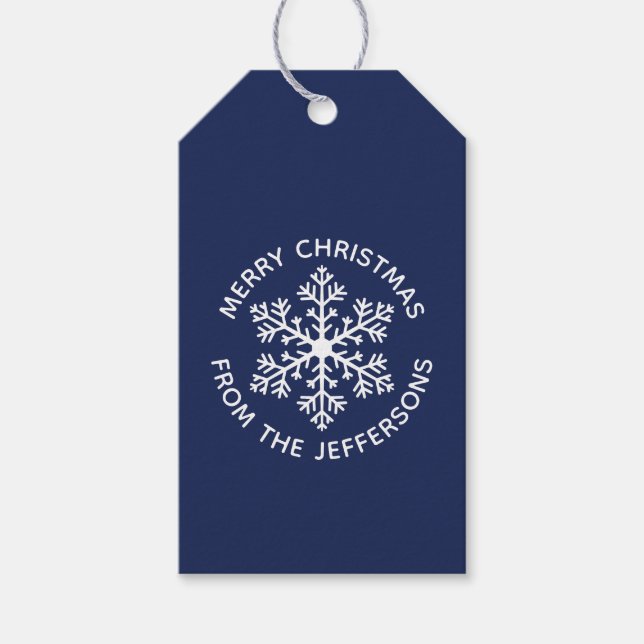 Navy Snowflake Weihnachtsgeschenke Tags Geschenkanhänger (Vorderseite)