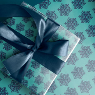 Navy Snowflakes Blue Green Wrapping Paper Geschenkpapier