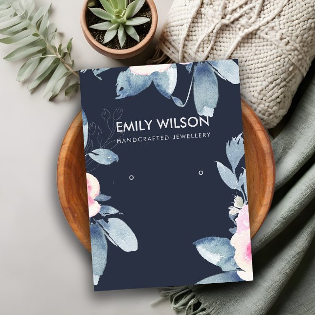 NAVY SOFT BLUSH BLUE FLORAL EARRING DISPLAY LOGO VISITENKARTE (Von Creator hochgeladen)