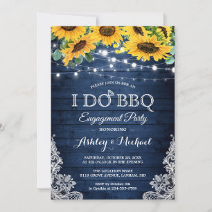 Navy Sonnenblumenlichter I DO BBQ Engagement Party Einladung
