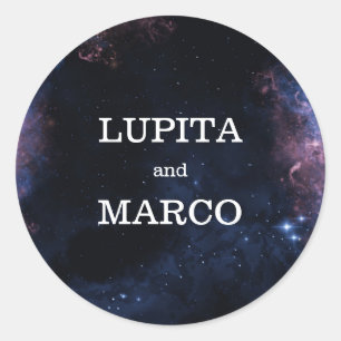 Navy Space Thema Elegante Stars Galaxy Hochzeit Runder Aufkleber