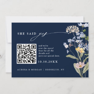 Navy Spring Wildblume Meadow Foto QR-Code Save The Date