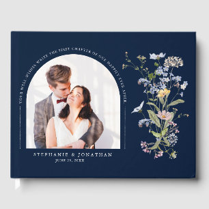 Navy Spring Wildblume Meadow Wedding Foto Gästebuch