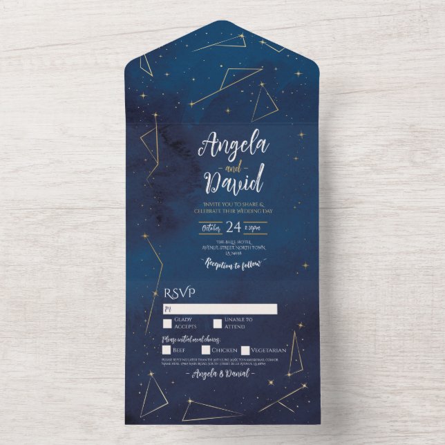Navy Star Sign Wedding Invite & UAWG All In One Einladung (Innen Boden)