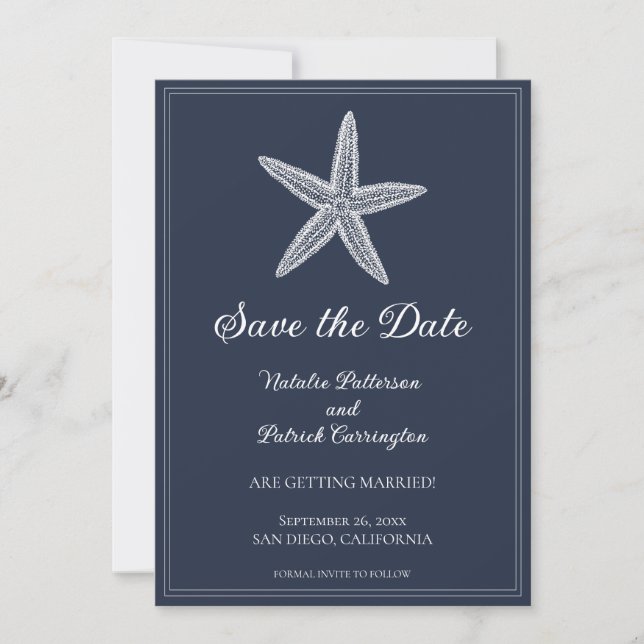 Navy Starfish Save the Date einladen Einladung (Vorderseite)