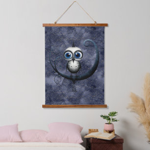 Navy Starry Night Abstrakt Nightbird Moon Sitzen Wandteppich Mit Holzrahmen