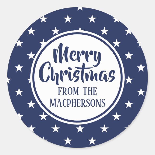 Navy Stars Weihnachtskleber Runder Aufkleber (Vorderseite)
