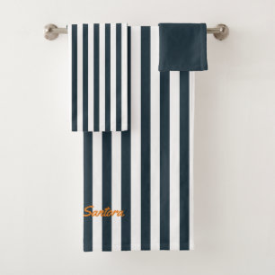 Navy Streifen   Das moderne Monogramm für den Gent Badhandtuch Set