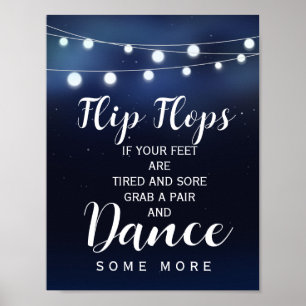 Navy String of lights  flip flops wedding sign Poster