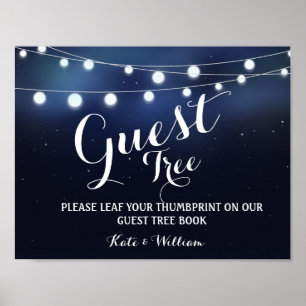 Navy String of lights guestbook Tree SIGN Poster