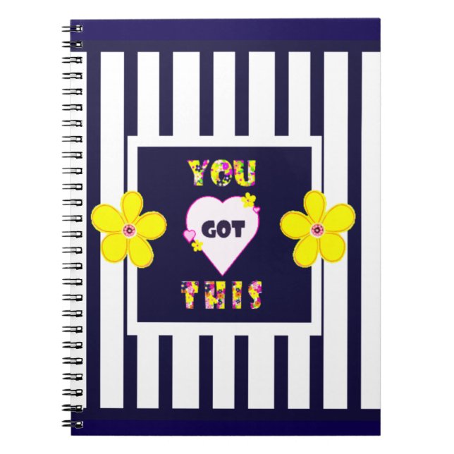 Navy Strip Notebook Bright Yellow Art Blume Notizblock (Vorderseite)