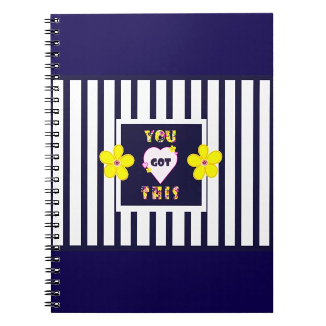 Navy Strip Notebook Bright Yellow Art Blume Notizblock (Vorderseite)