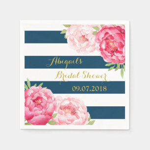 Navy Strip Pink Wasserfarbe Brautparty Napkins Serviette