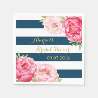 Navy Strip Pink Wasserfarbe Brautparty Napkins Serviette