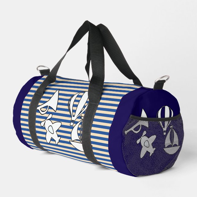 Navy Stripe Kinder  Duffle Bag (Rechte Ecke)