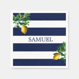 Navy Stripe Lemons Chic Serviette