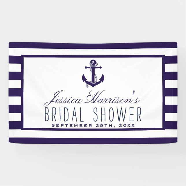 Navy Stripe Nautical Anchor Brautparty Banner (Horizontal)