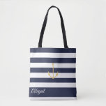 Navy Stripe Nautical Anchor Personalisiert Tote Ba<br><div class="desc">Nautischer Anker auf marineblau-weißem Streifen Hintergrund,  personalisiertes Brautparty Tote Tasche. Personalisieren Sie Text,  Schriftart,  Farbe und Größe. Die in Marineblau abgebildeten Streifen können auf Ihre Farbwahl abgestimmt werden.</div>