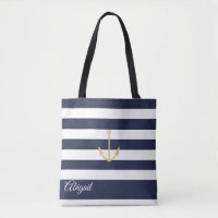 Navy Stripe Nautical Anchor Personalisiert Tote Ba