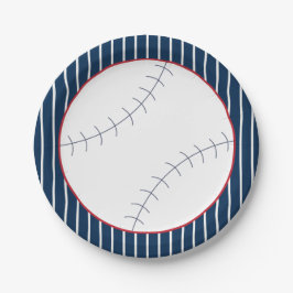 Navy Striped Baseball Paper Plate Pappteller