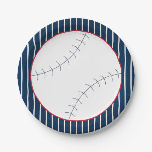Navy Striped Baseball Paper Plate Pappteller