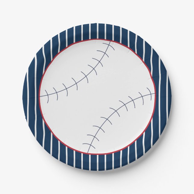 Navy Striped Baseball Paper Plate Pappteller (Vorderseite)