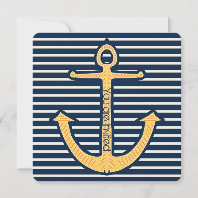 Navy Stripes Anchor Babydusche Einladung (Vorderseite)