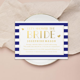 Navy Stripes Gold Hearts Bridal Dusche Einladung